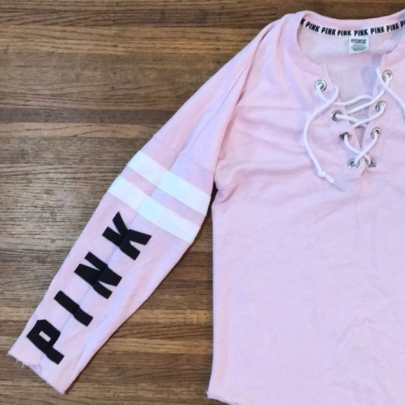 HTF RARE VSPINK VARSITY LACEUP CREW - Picture 4 of 8